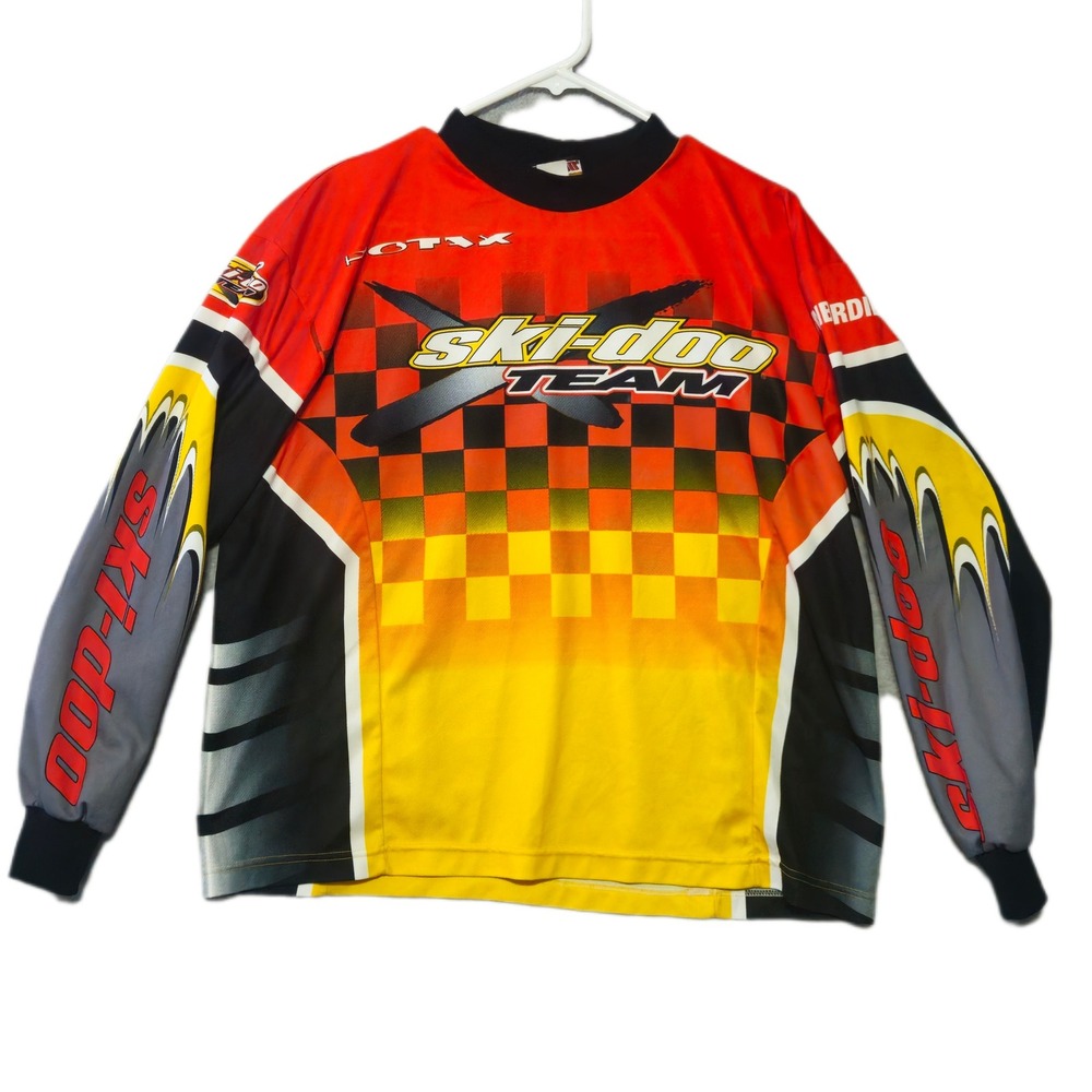 Vintage Ski-Doo Team Jersey Mens Small Red Orange Checkered Racing Long Sleeve